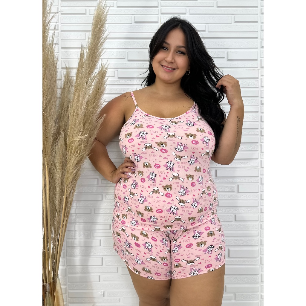 Baby Doll  Plus Size Feminino Estampado Alça Fina Confortável Fresquinho short doll