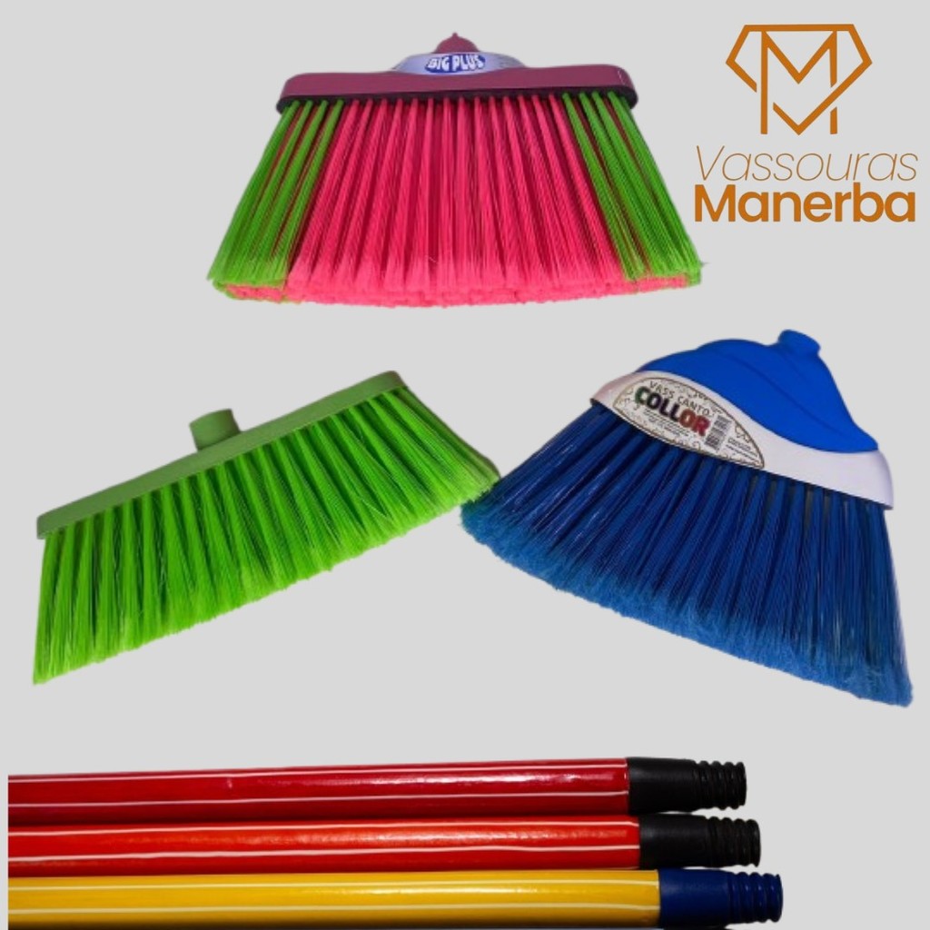 KIT 3 VASSOURAS COM 3 CABOS DE 1,20 M – BIG PLUS+ CANTO COLLOR+ SICILIA