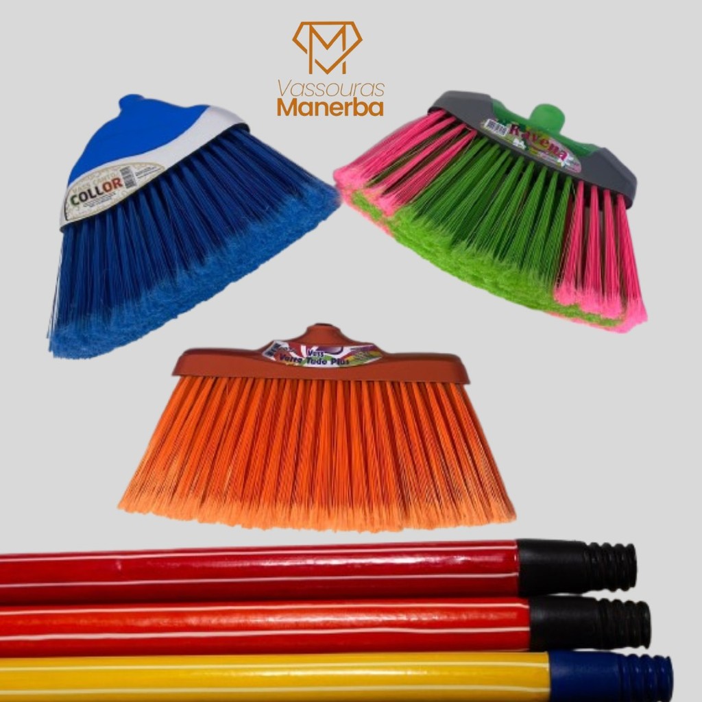 KIT 3 VASSOURAS COM 3 CABOS 1,20 – RAVENA + CANTO COLLOR+ VARRE TUDO PLUS