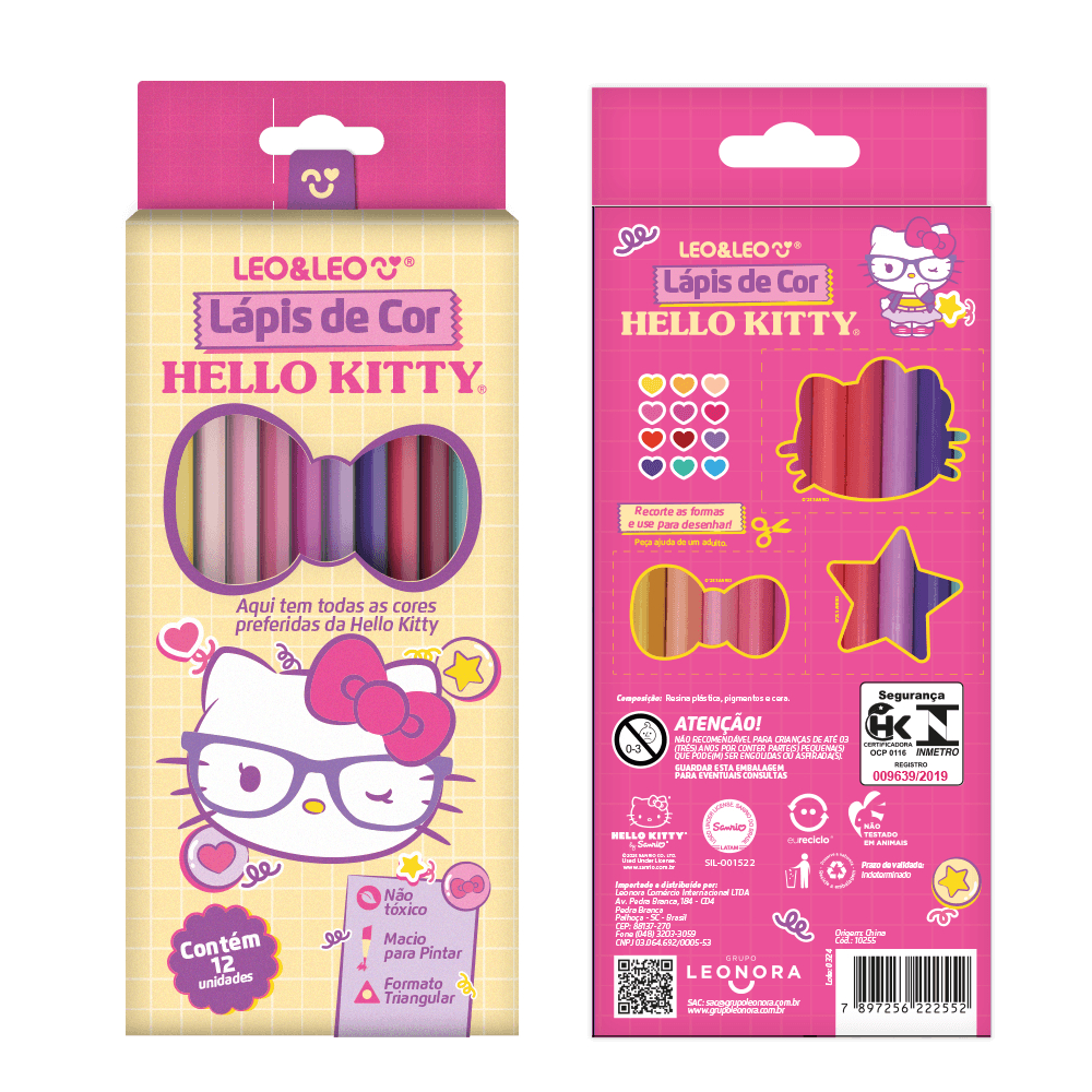 LÁPIS DE COR TRIANGULAR HELLO KITTY / 12 CORES / LEOELEO / LEONORA / PAPELARIA FOFA KAWAII / ESCOLAR