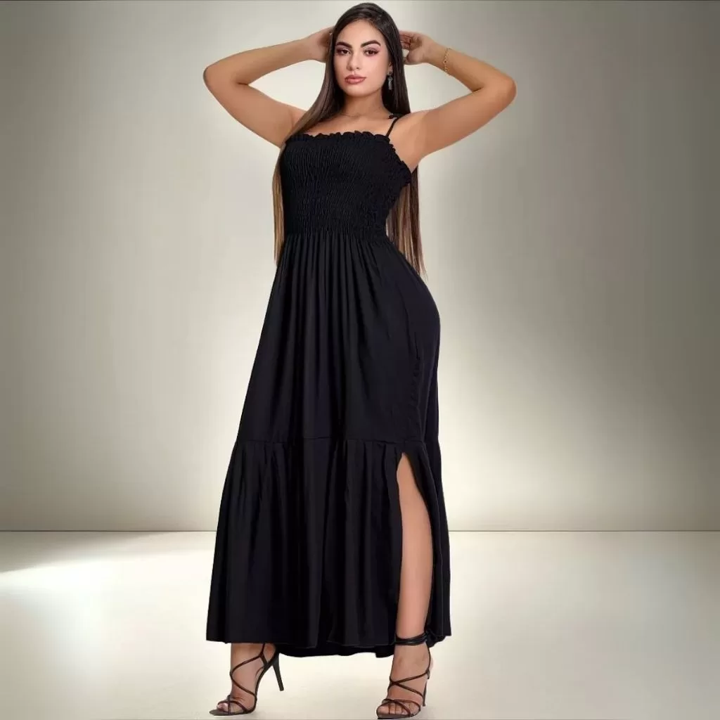 Vestido Longo Para Gestantes Alcinha Ajustável Feminino Babado Lastex