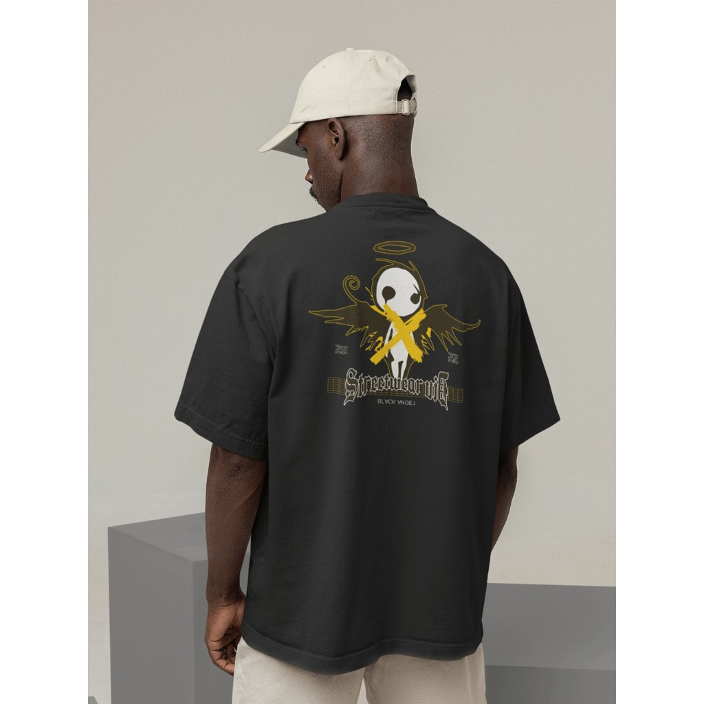 Camisa Camiseta Oversize Streetwear Masculino e Feminino Treino e Dia a Dia Preto e Off Whte Estampa