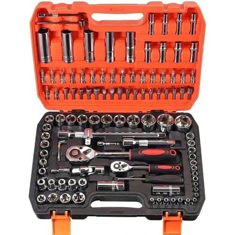 Kit Ferramentas 108 Peças Soquete Sextavado Catraca Chave Maleta Multifuncional Profissional