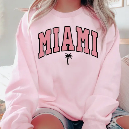 Moletom Gola Redonda Feminina Estampada Miami Soft