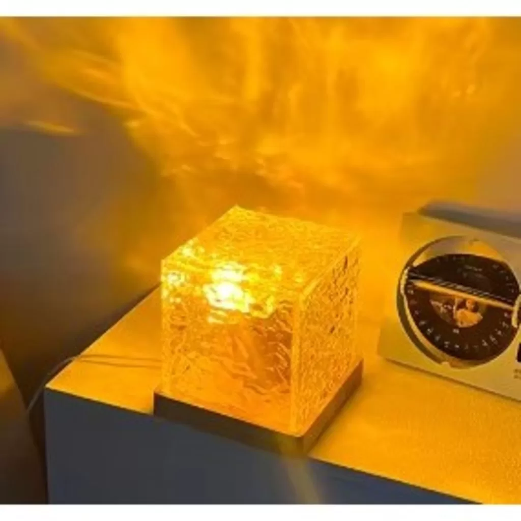 Luminária Noturna Projetor de Ondulação da Água Com Rotação Dinâmica Modelo Cubo 3 Cores.