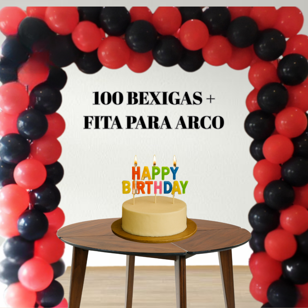 Kit Arco Balão 100 Bexigas Preto e Vermelho Arco para Festa Decoração Futebol Time