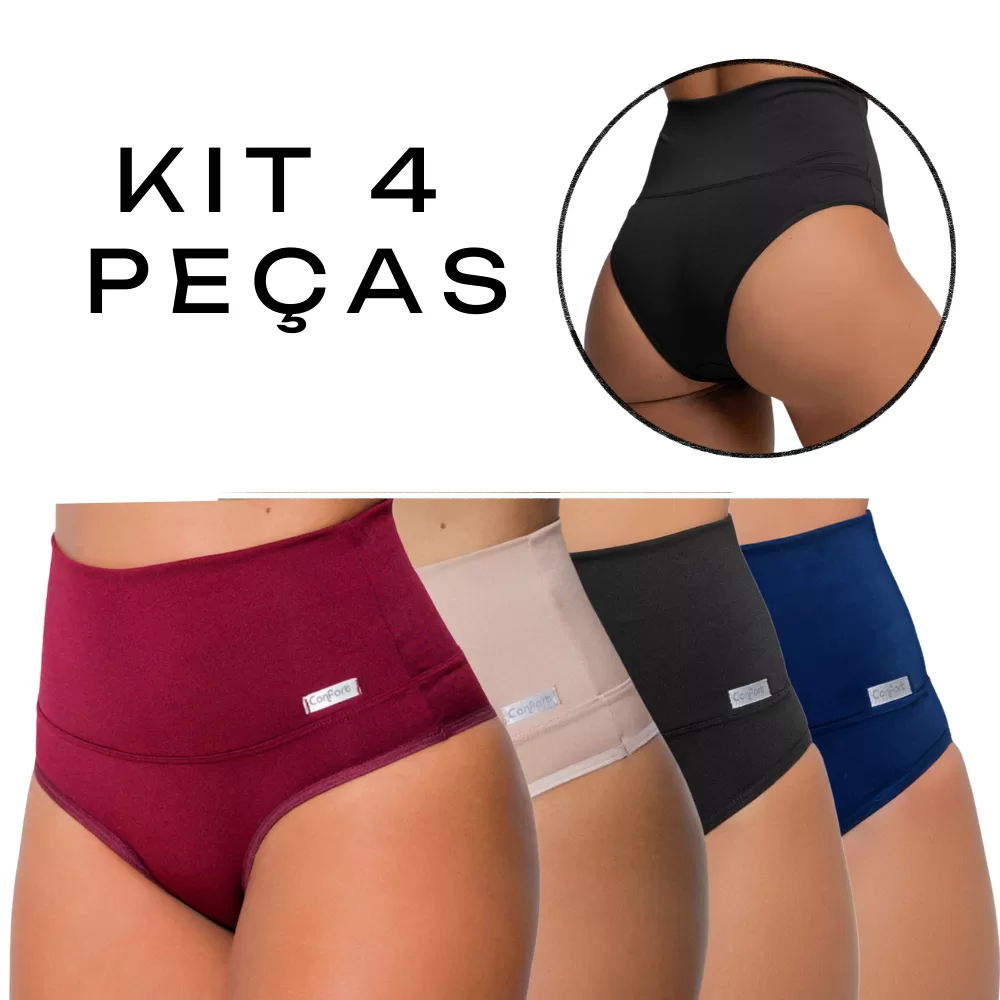 Kit 4 Cintas Calcinha Pós Parto Modeladora Redutora De Medidas Compressão Cós Alto Seca Barriga