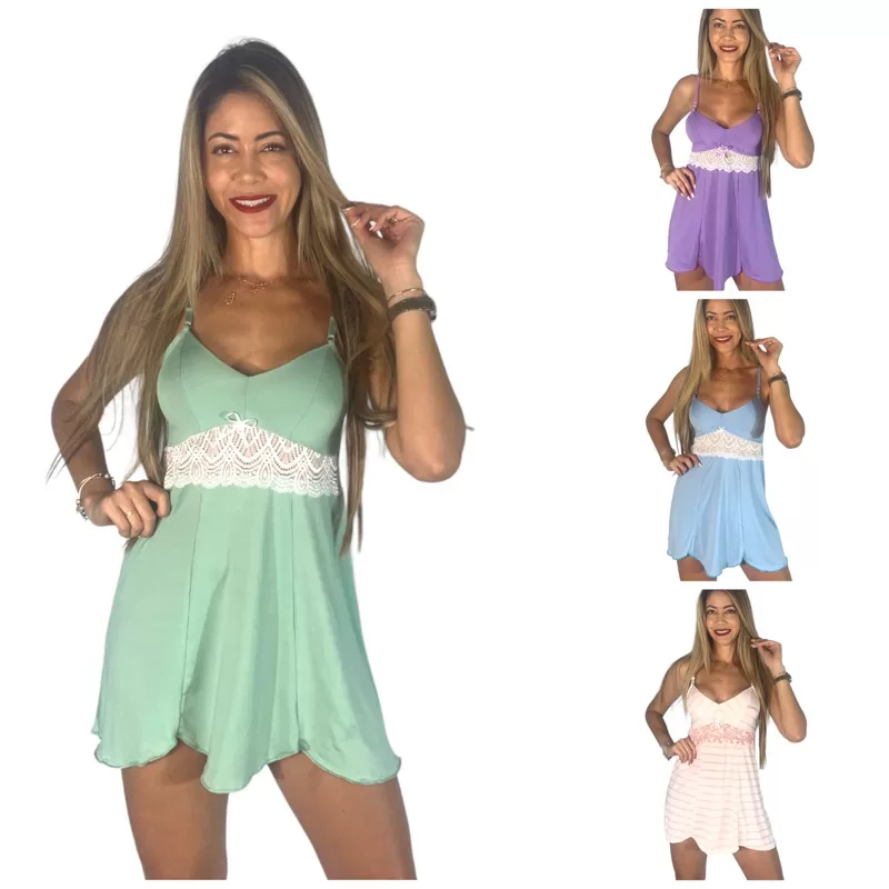 Camisola Feminina Com Detalhe Em Renda Pijama Para Dormir Linha Noite