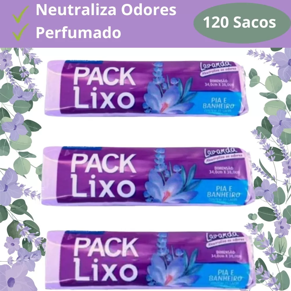 Kit 3 Rolos Econômico 120 Sacos Pia e Banheiro Neutraliza Odores