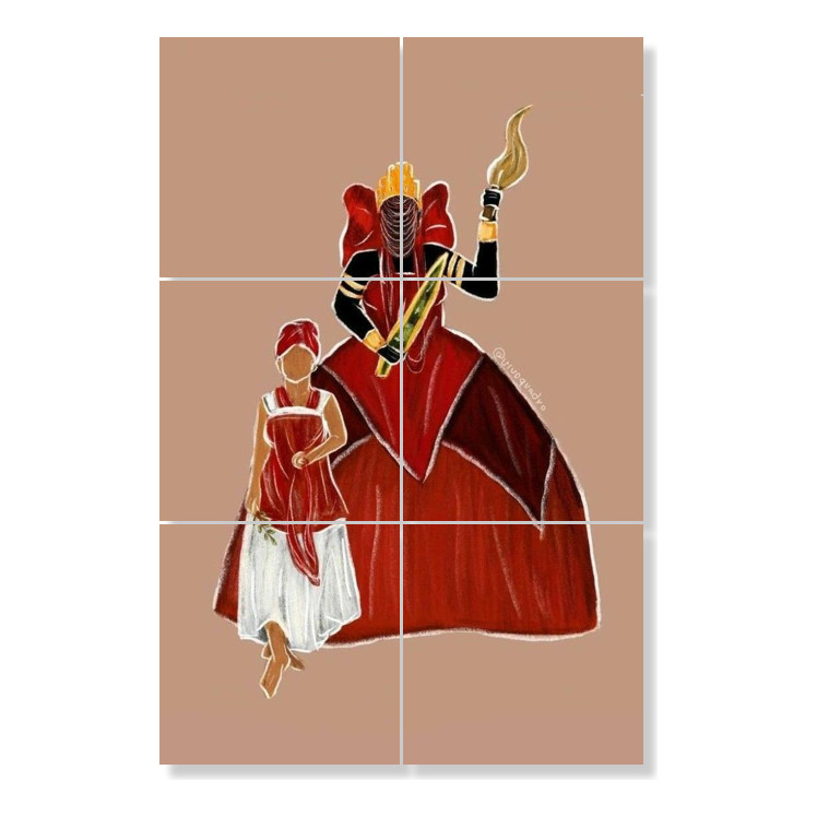 Kit Quadros Iansã E Sua Filha Em Azulejo 60x40cm