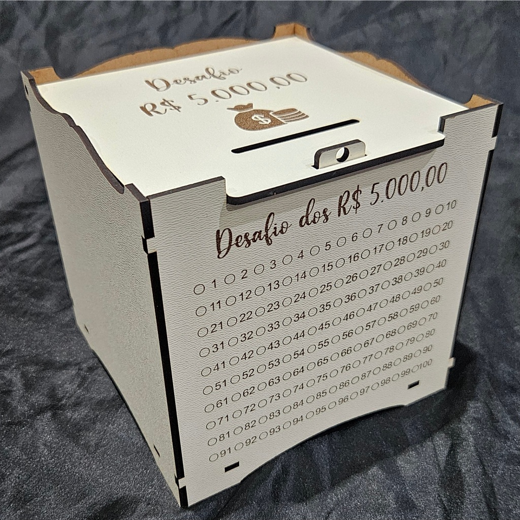 Cofre Desafio MDF, Junte R$5.000, R$10.000 ou R$20.000 Caixa/Cofrinho/Dinheiro/Deposito/Casal