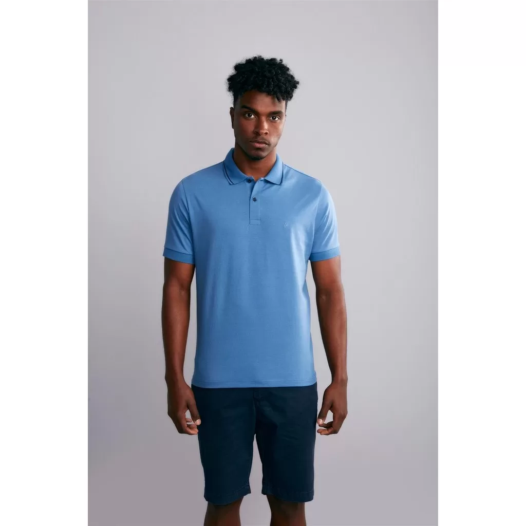 Polo Manga Curta Comfort Malha Básica – Azul Jeans