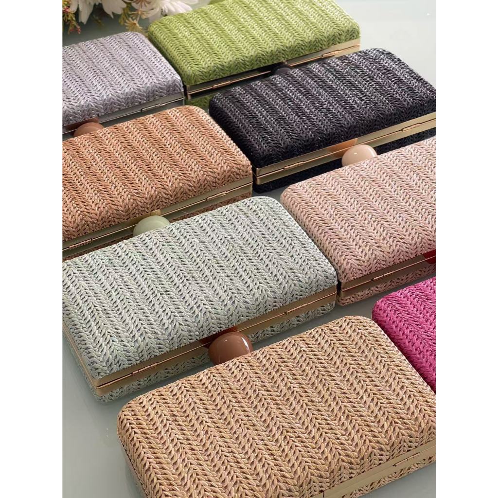 Bolsa Clutch Feminina de Palha Elegante Bolsa de Festa Luxo Carteira Feminina para Casamento Evento