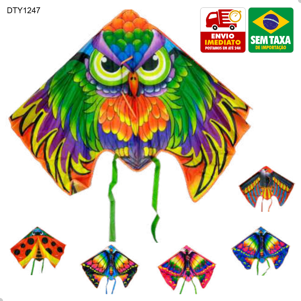Pipa Chinesa Grande Poliéster 115cm Colorida Linha Nylon 30m DuteToys