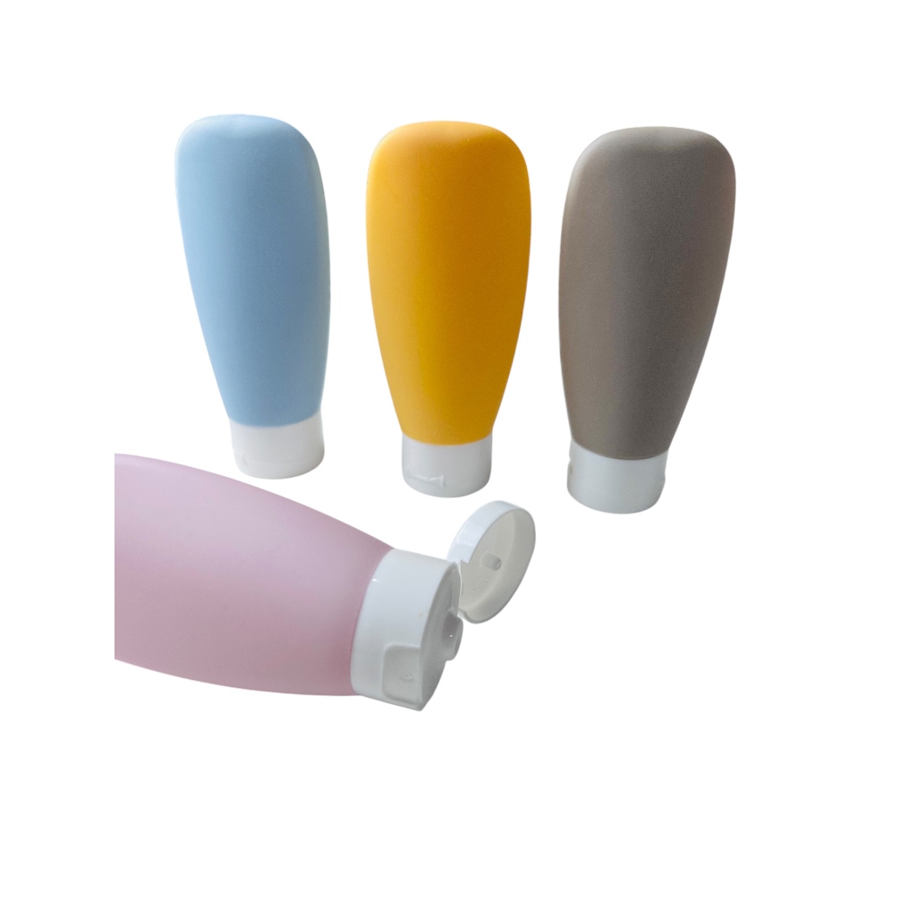 Kit Viagem Porta Shampoo Frascos Pote Creme 4 Peças Mala 90ml de Silicone Reutilizável