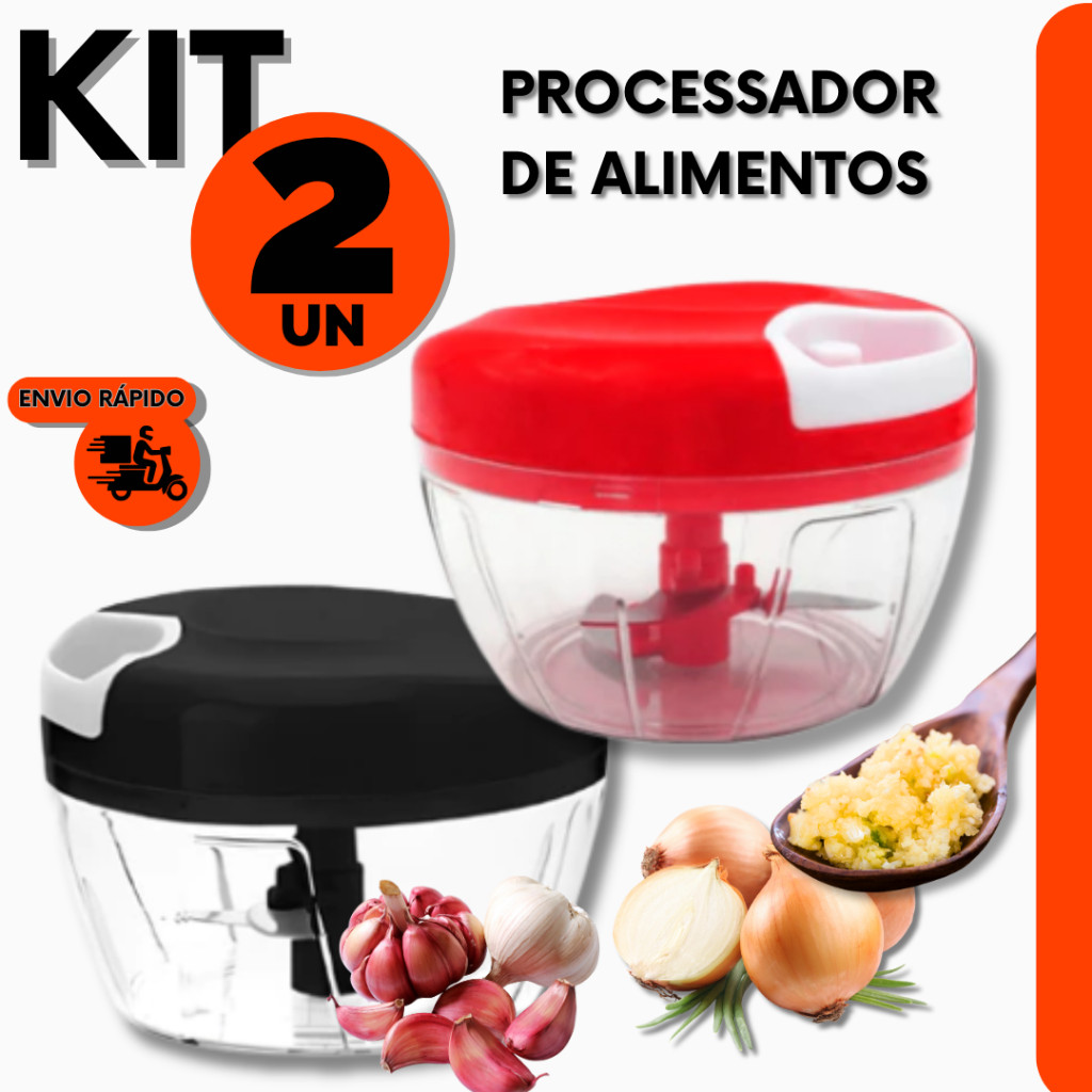 Conjunto 4 Processador Manual de Alimentos C/ 3 Lâminas Aço Inox Triturador de Legumes P/ Cozinha