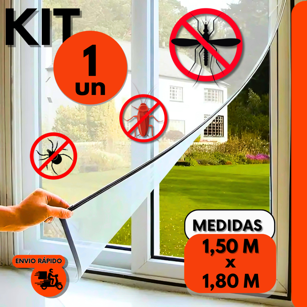Tela Mosquiteiro 1,50 x 1,80 Janela Removível com Fecho de Contato e Fita Dulpa Face Contra Mosquito