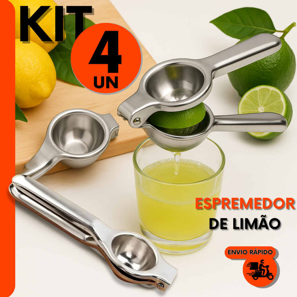 Combo Espremedor Limão em Inox Maciço Profissional Resistente para Cozinha Bar e Restaurante