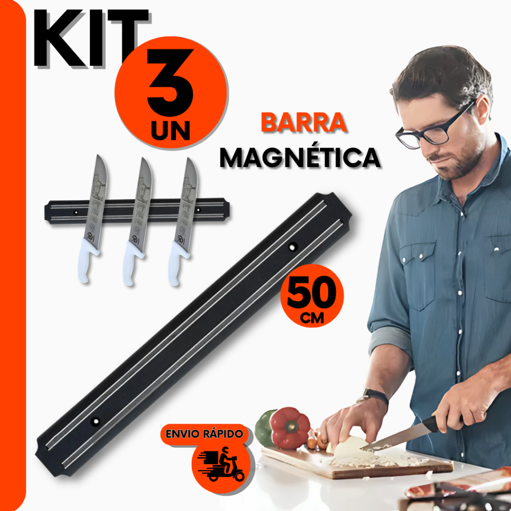 Combo Barra Magnética50cm  Suporte com Ima para Facas Chaves Para Cozinha Garagem Açougue e Restaura