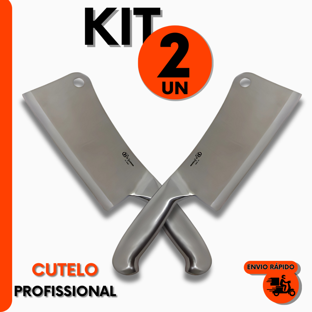 2 Cutelos Profissionais de Aço Inox P/ Mestres do Churrasco Use na Cozinha e Cozinha e Área Gourmet