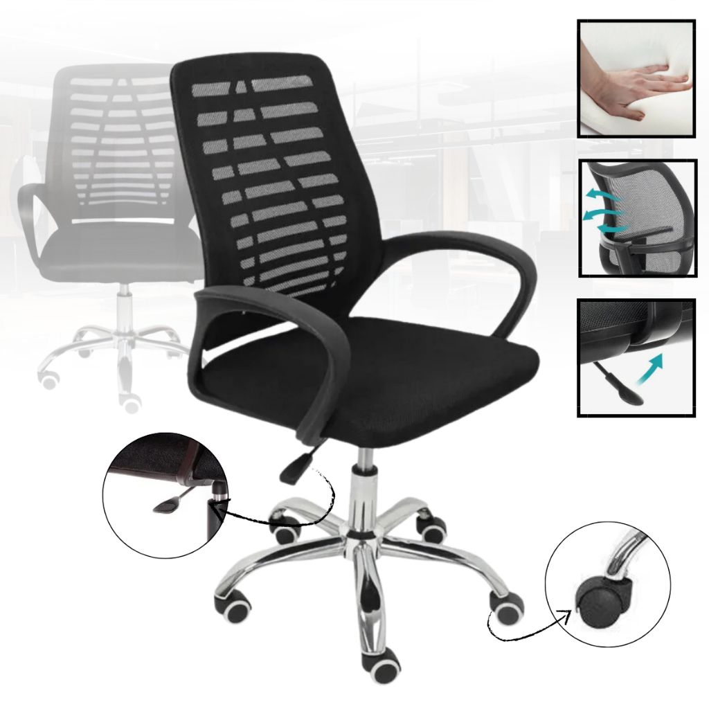Cadeira Escritório Tela Mesh Ribs Resistente Estofado Ergonômico Regulagem De Altura Base Giratória
