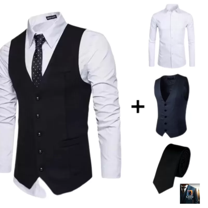 Conjunto Colete Social + Camisa Social + Gravata Qualidade Premium