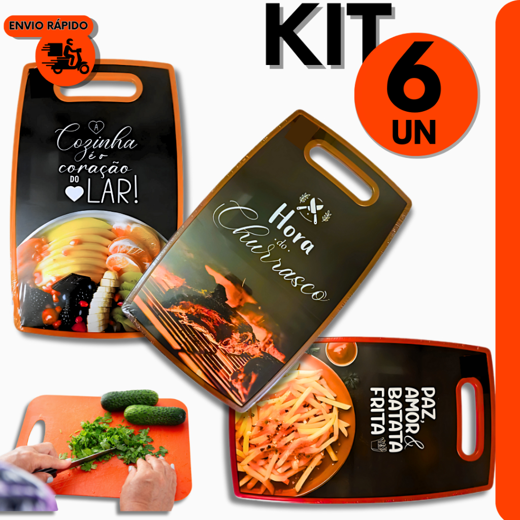 Kit  6 Tábuas Retangulares Corte Do Chef Profissional de Verduras Carnes e Frutas Cozinha Restaurant