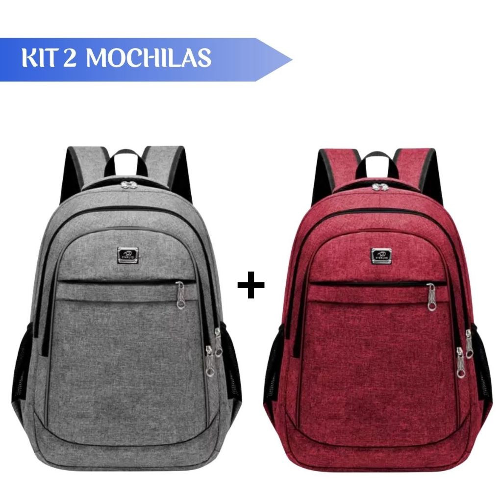 Kit 2 Mochilas Coreana Reforçada Multifuncional Compartimento Para Notebook – Cor Aleatória