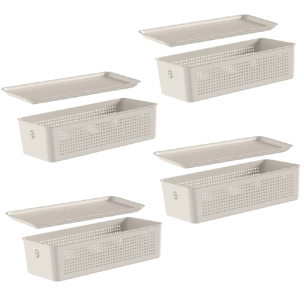 Conjunto 4 Cestos Flow Organizador Empilhável Com Tampa 4,5l Ou