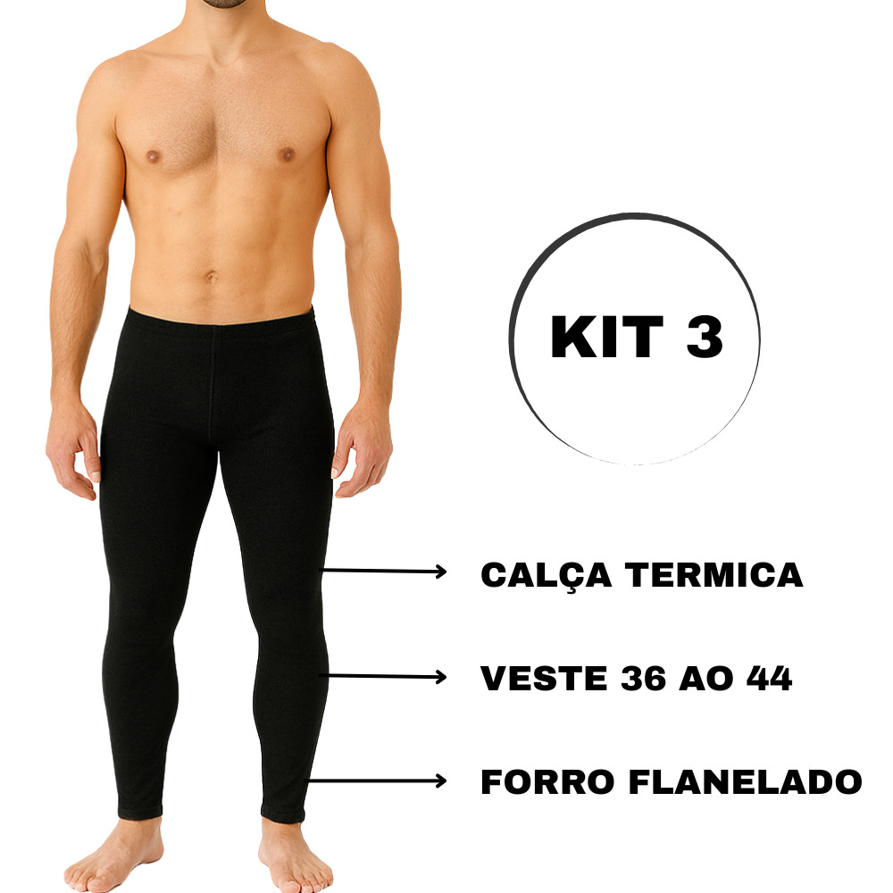 KIT 3 Meia Calça Térmica Masculina Forro Flanelado Peluciada Tecido Grosso Sem Pé