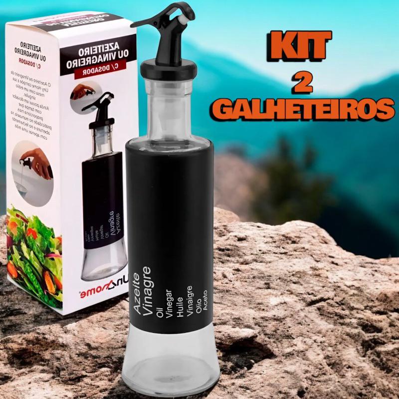 Kit 2 Unidades Vinagreiro Bico Dosador 300ml Aço Inox Vidro Galheteiro