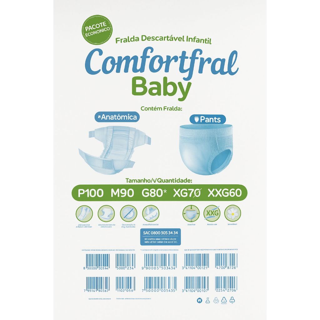 Fralda Calça Confortfral Baby Tipo Calcinha/Cueca Infantil Criança