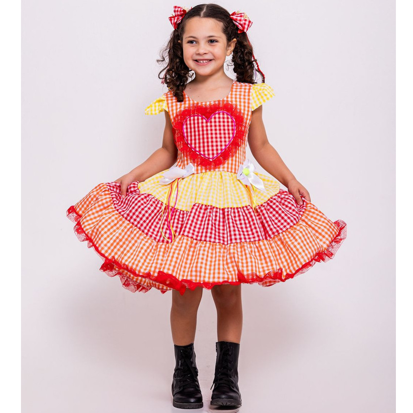 Vestido Junino Menina Infantil Festa Junina Fantasia Caipira Tamanho P M G Roupa Arraiá