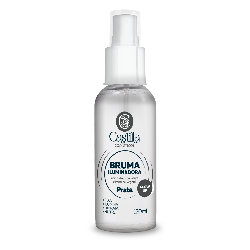Bruma Iluminadora Prata Castilla 120mL  Fixa, Hidrata e Ilumina com Pitaya e Pantenol Vegetal