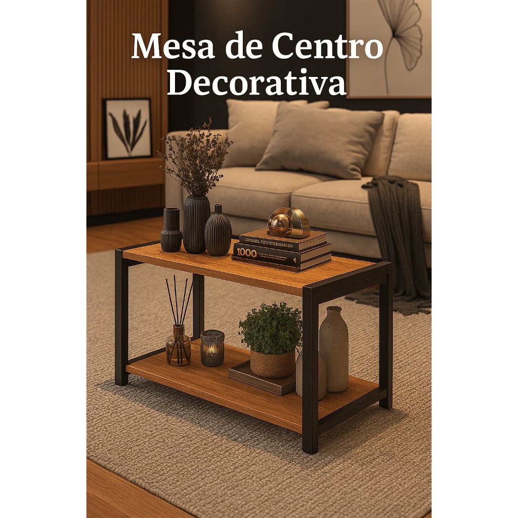 Mesa de Centro Mesinha de Canto Sala de Estar Moderna Retangular 68 cm Canela/Preto