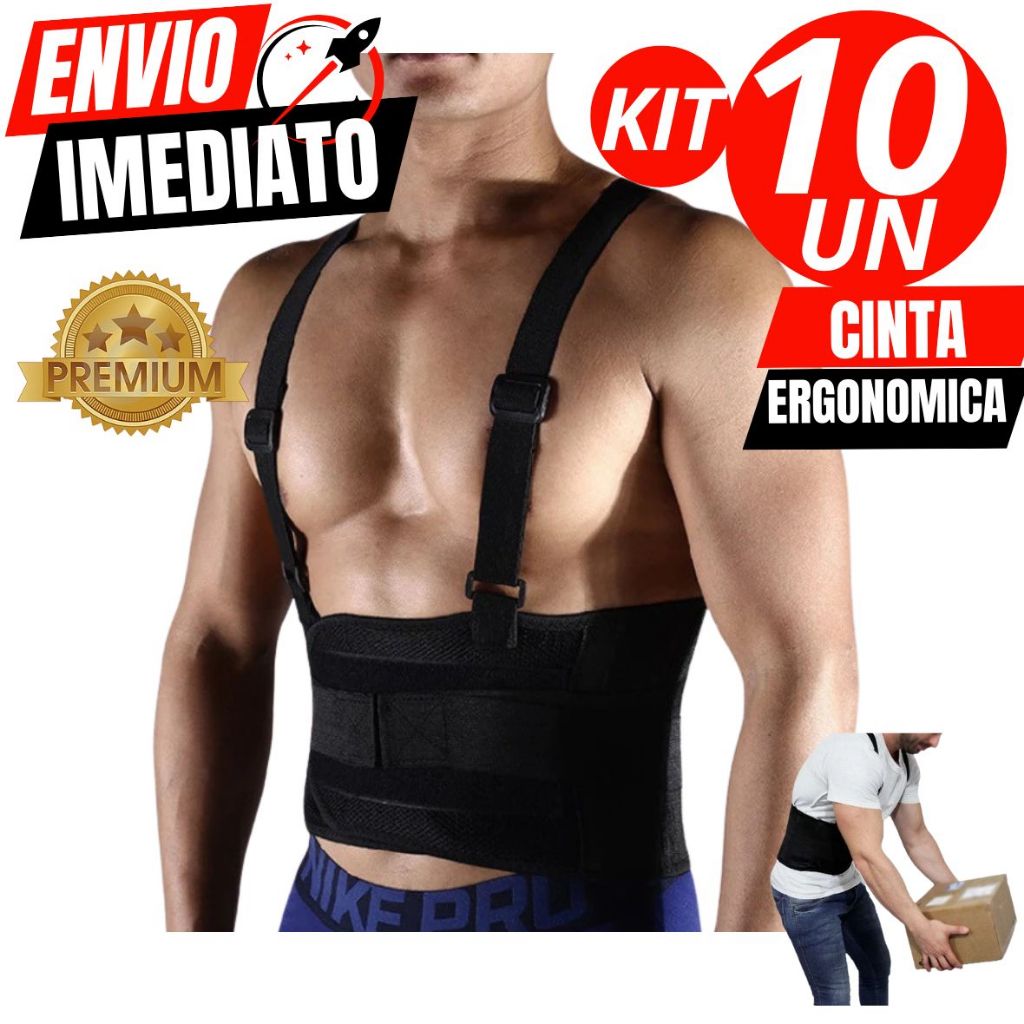 Kit Com 10 Cinta Ergonômica Reforçada Proteção Da Coluna Abdominal Premium