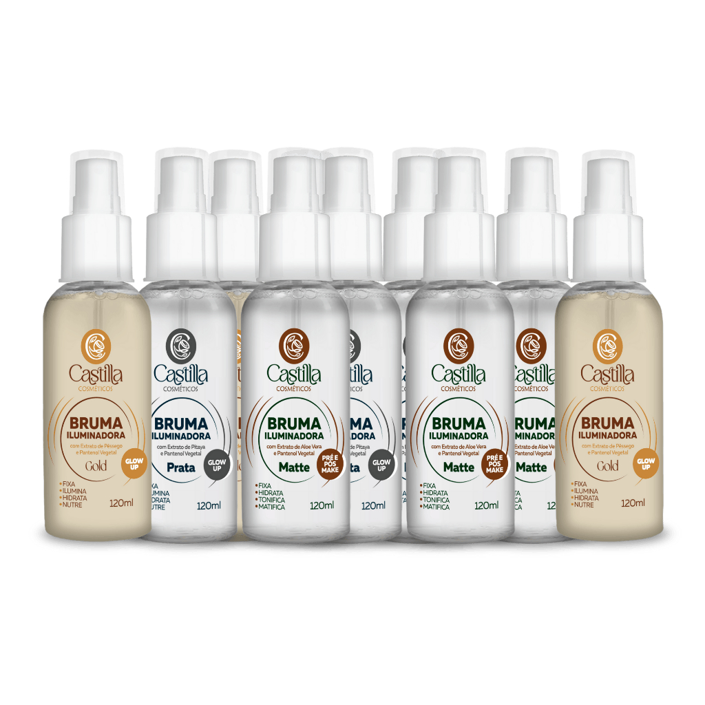 Kit 10 Brumas Castilla Iluminadoras 120mL | Matte, Gold ou Prata | Alta Fixação e Hidratação