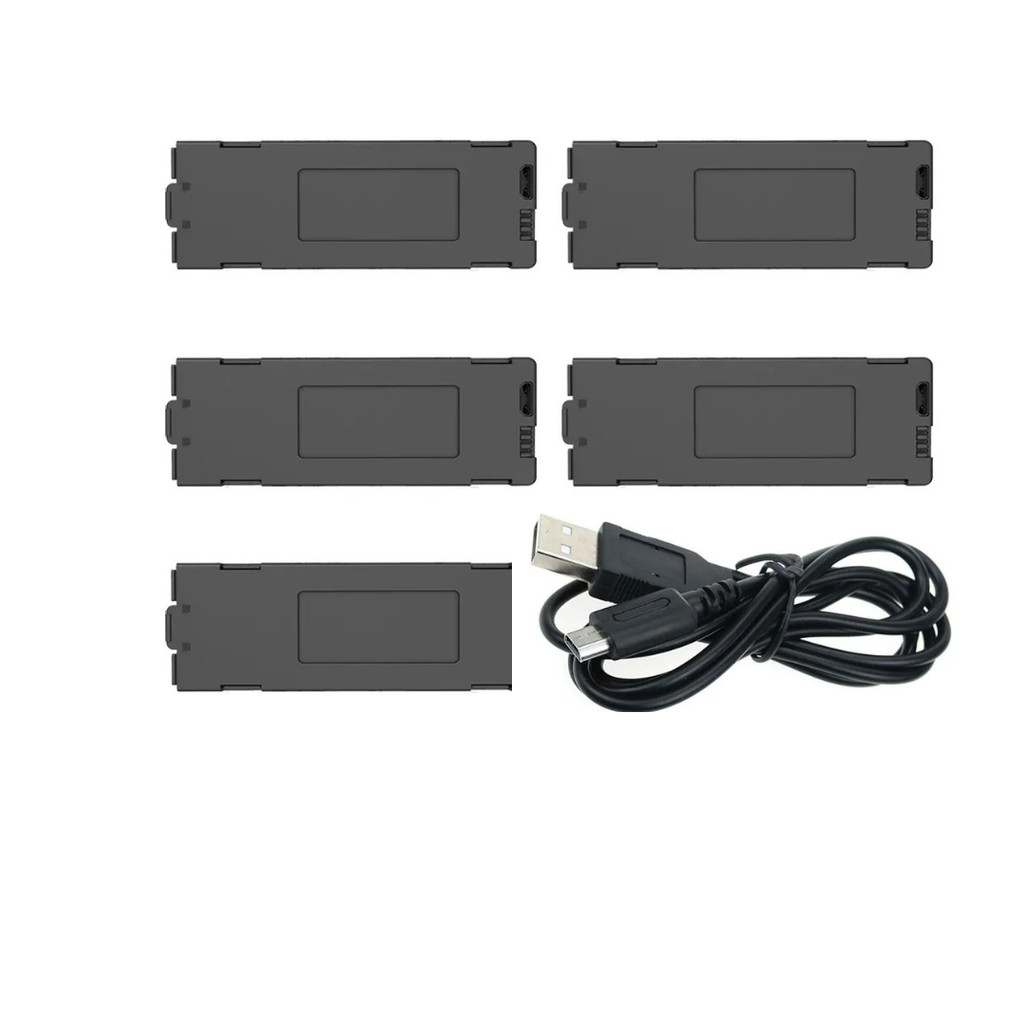 Kit 5 Baterias + Cabo p/ Drones M5, M4, K10, K11, K12, K13, E88, E99, P15