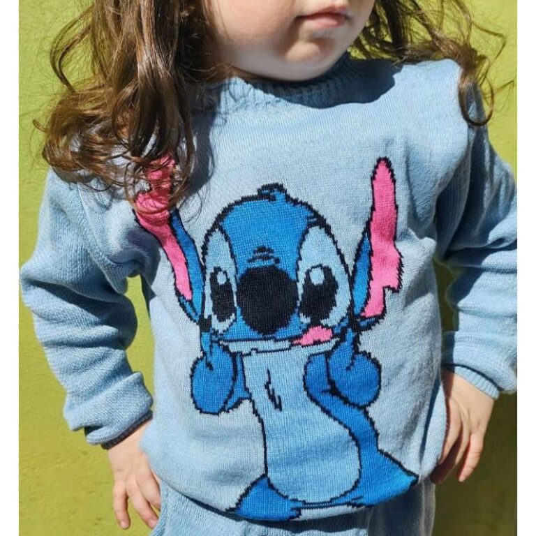 sueter tricot Stich infantil Tam 2 ao 12