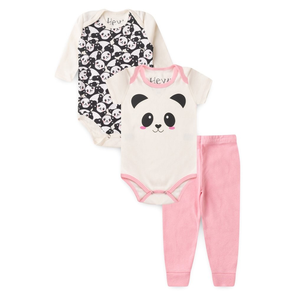Kit Body Bebê 3 Peças Suedine Panda