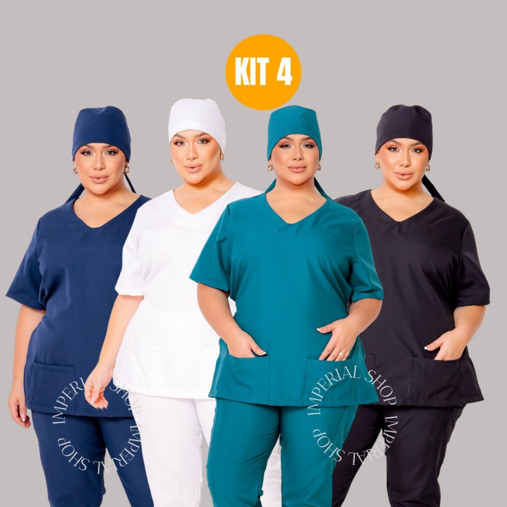 Kit 4 Roupa Hospitalar Médico Dentista Enfermeira Oxfordine Plus Size- Tokio