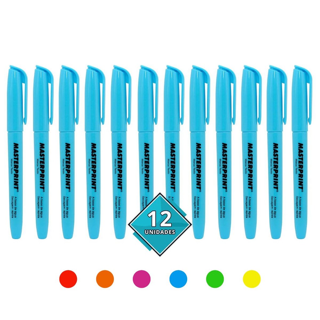 Caneta Marca Texto com Ponta Chanfrada Pincel MP 612 – Caixa com 12 Unidades Masterprint MP612
