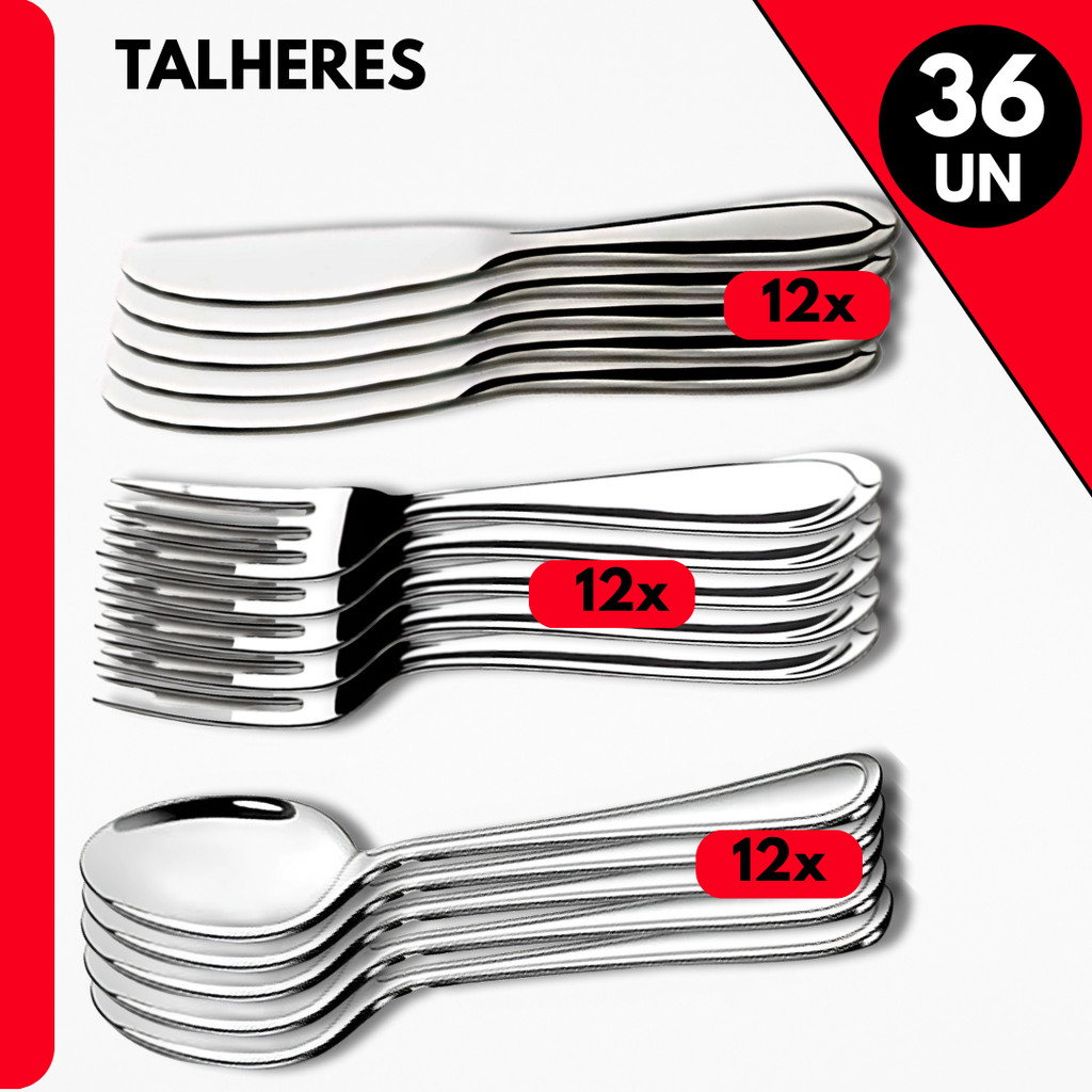 Conjunto 36 Talheres ; Colheres, Garfos e Facas para Jantar, Bares, Restaurante e Eventos
