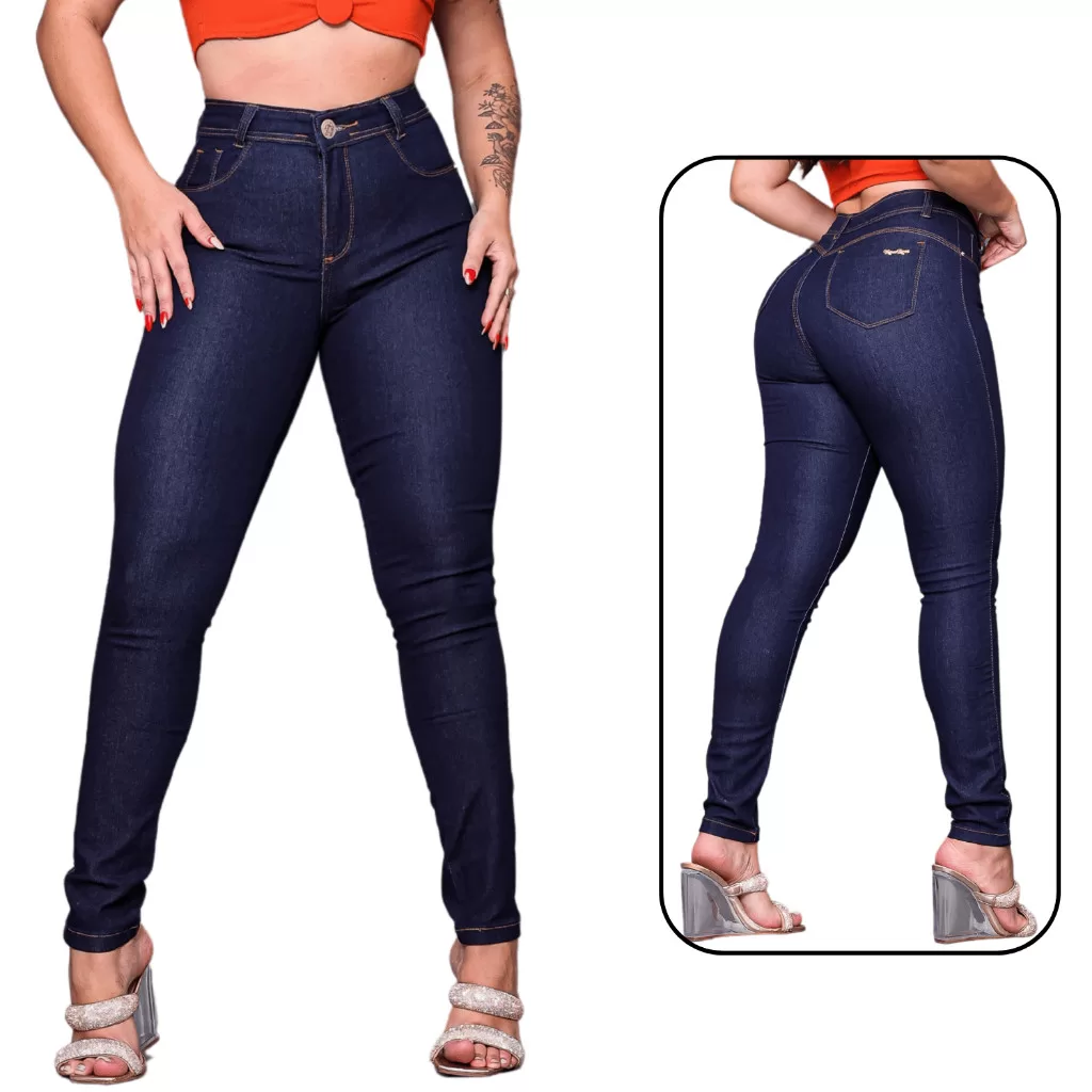 Calça Jeans Feminina Levanta Bumbum Modeladora Skinny Cintura Alta Lycra Premium 36 ao 46