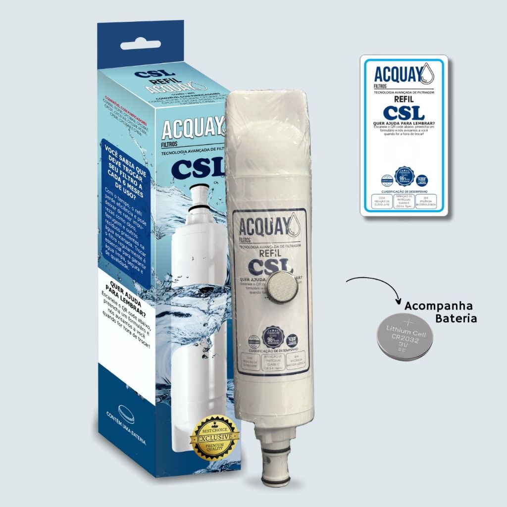 Refil Filtro Água Acquay Filtros CSL + Bateria Sistema Troca Rápida Tecnologia Avançada Durabilidade