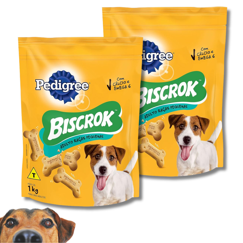 KIT 2 Biscoito Pedigree Biscrok Para Cães Adultos Raças Pequenas Leite 1kg