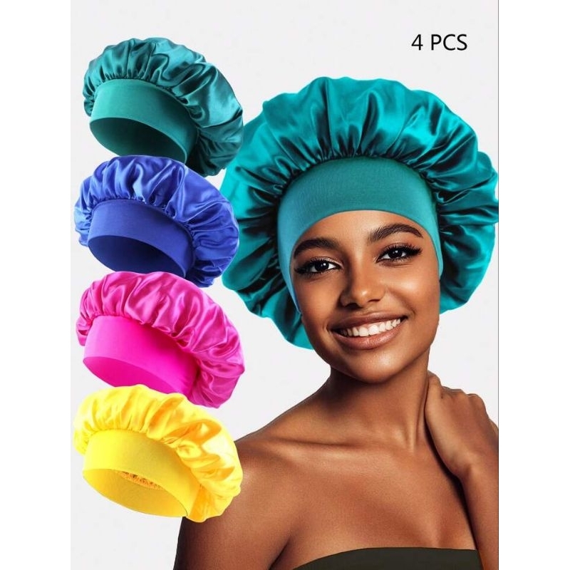 4 Touca de Cetim  Coz Anti Frizz Cachos Lisos Crespos Mulheres Homens Crianças Protege os Fios