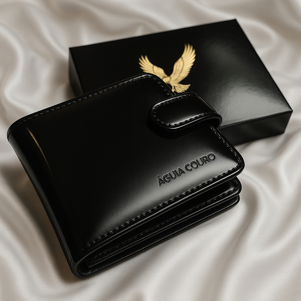 Carteira Masculina Couro Legítimo com Zíper, Porta-Cartões, Documentos e Caixa Presenteável