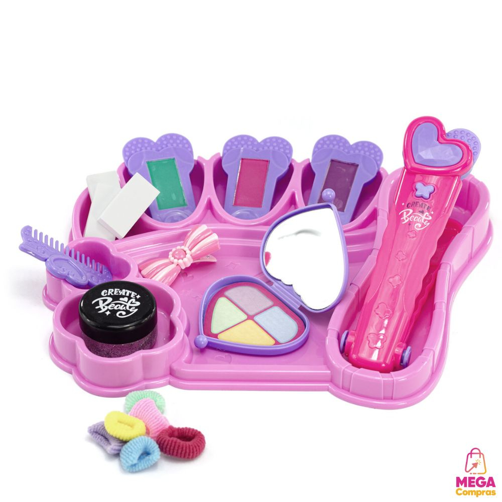 Brinquedo Menina Maquiagem Infantil Kit Beleza Completo Mechas Coloridas para Cabelo Maquiagem para