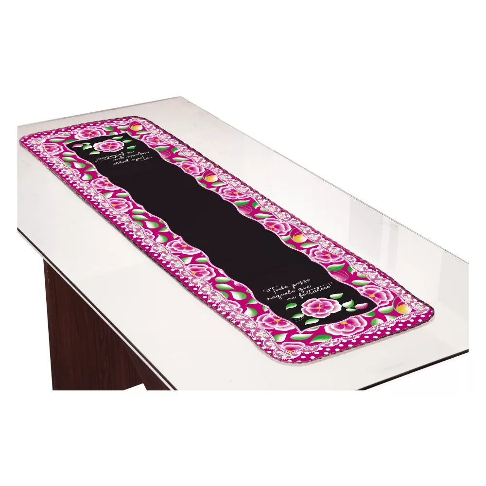 Caminho De Mesa Trilho Cozinha Oxofrd Decoração 40 x 1,40 M Preto Rosa Tudo Posso Outfiter